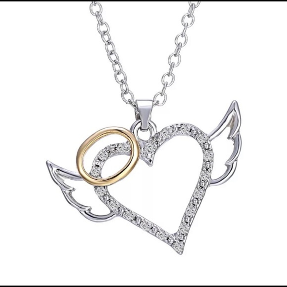 Sterling Silver and Gold Accent Angel Heart Necklace